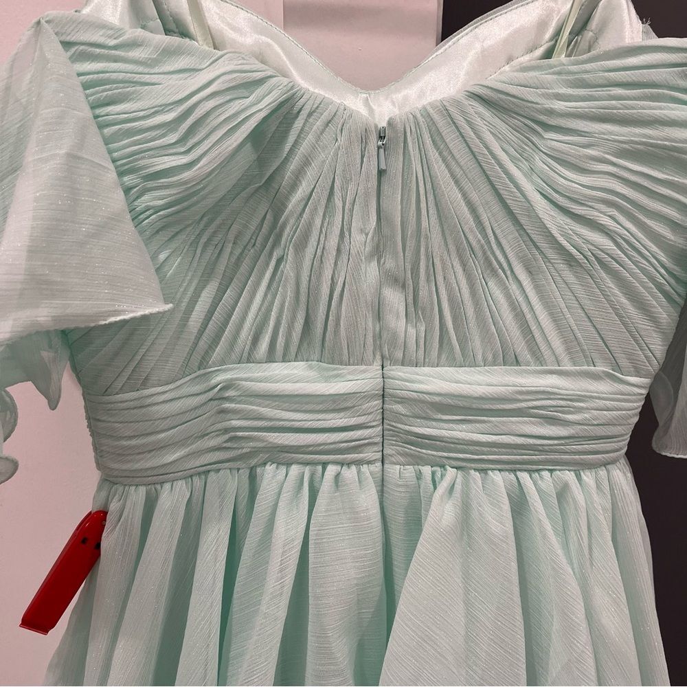 NWT Mac Duggal 49245 Mint Light Blue Chiffon Tiered Ball Maxi Gown 4 - Picture 8 of 12